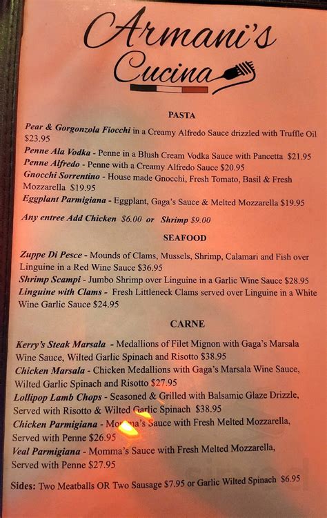 armani's cucina menu